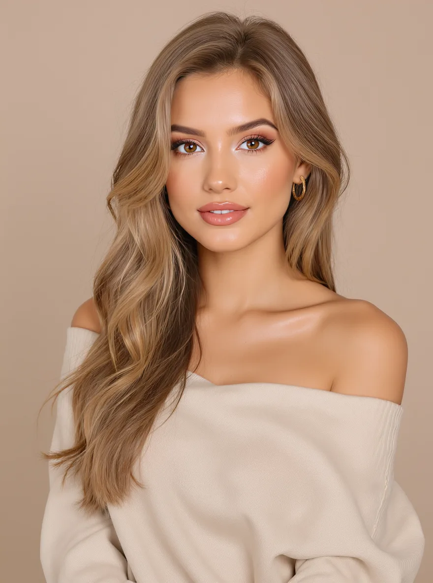 Voluminous Warm Caramel Blonde Long Layers